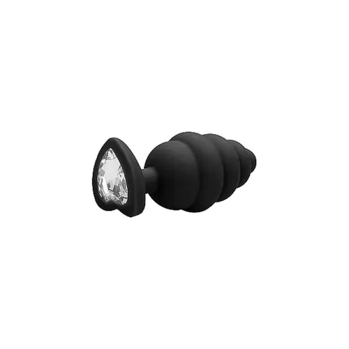 Regular Ribbed Diamond Heart Plug - Black